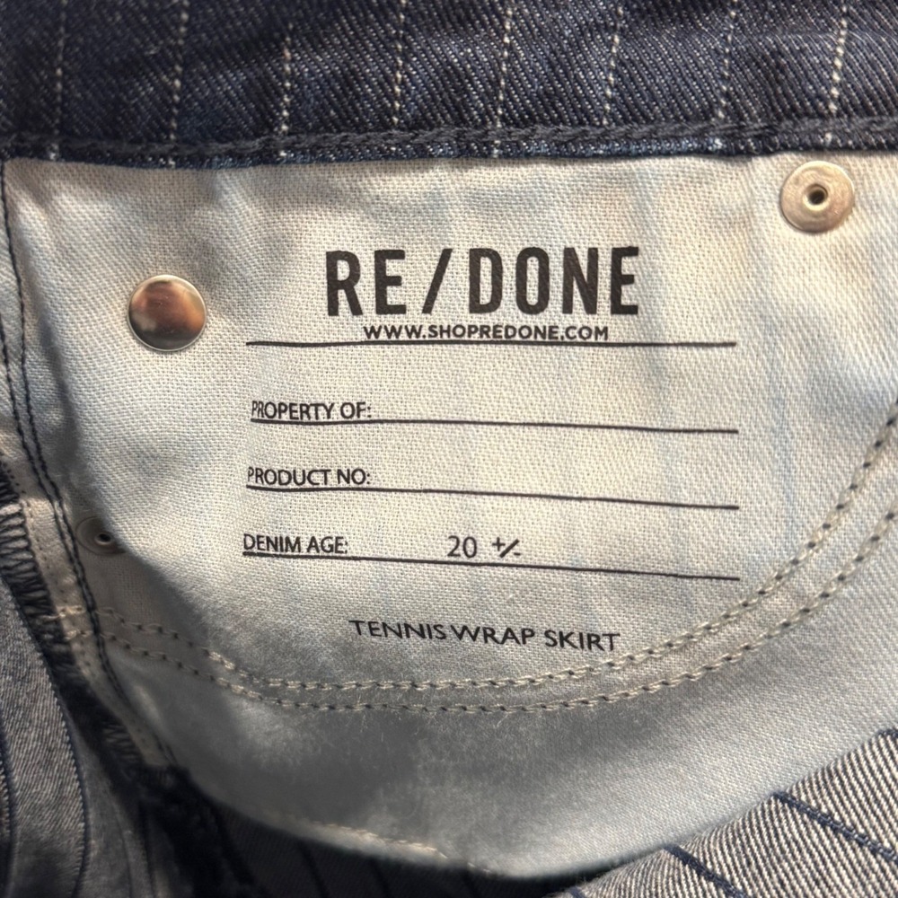NWT RE/DONE Indigo Pinstripe Denim Tennis Wrap Skirt – Size‎ 24 (runs larger) - Picture 15 of 16